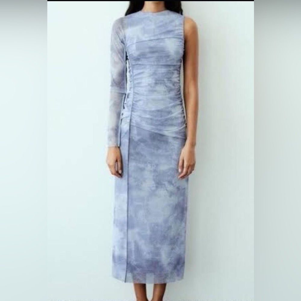 Zara One-Shoulder Dress in Soft Blue ZARA ASYMMETRIC TULLE DRESS